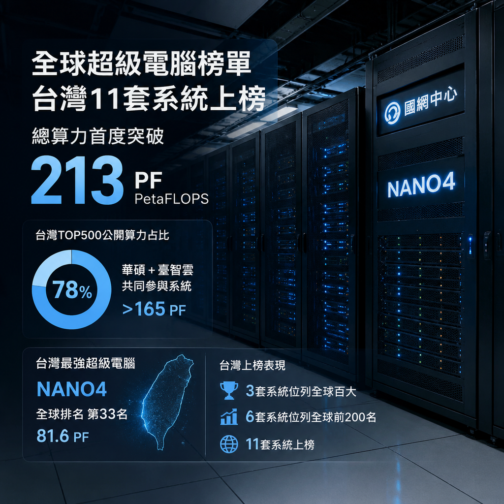全球超級電腦榜單　臺灣11套系統上榜總算力破213PF | 科技 | 中央社 CNA 封面圖