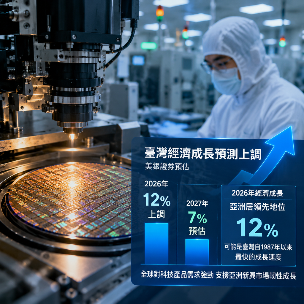 科技需求飆　美銀證券上調臺灣2026年成長預估至12% | 產經 | 中央社 CNA 封面圖
