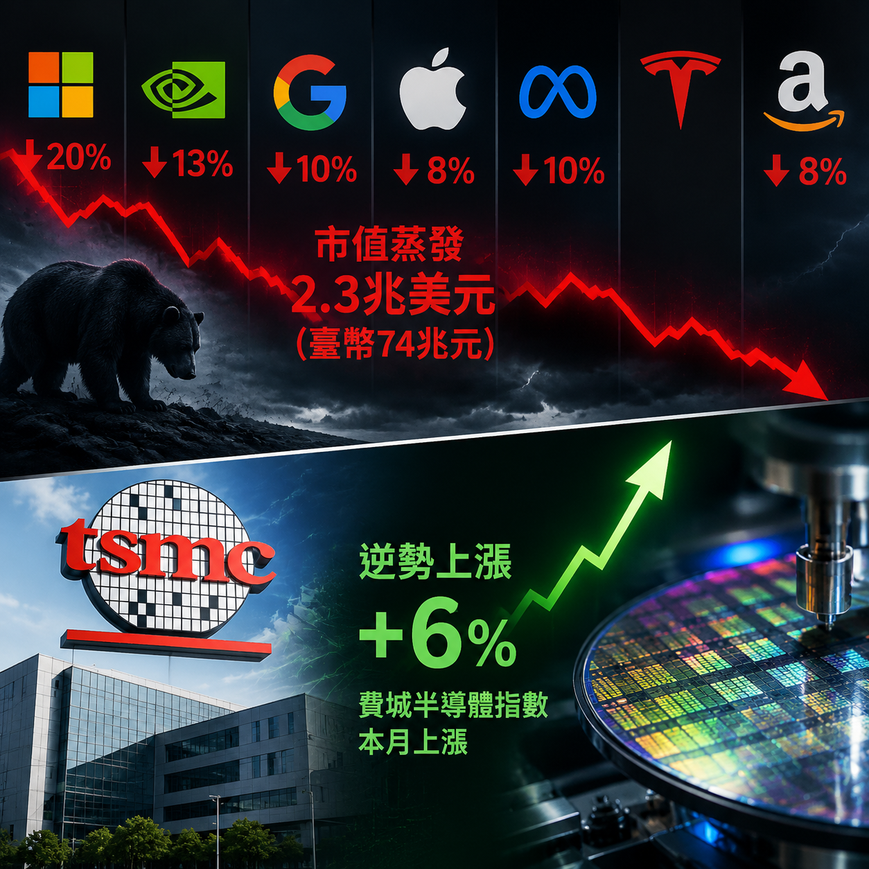 美股七巨頭市值狂瀉74兆元 臺積電逆勢猛漲 - 自由財經 封面圖