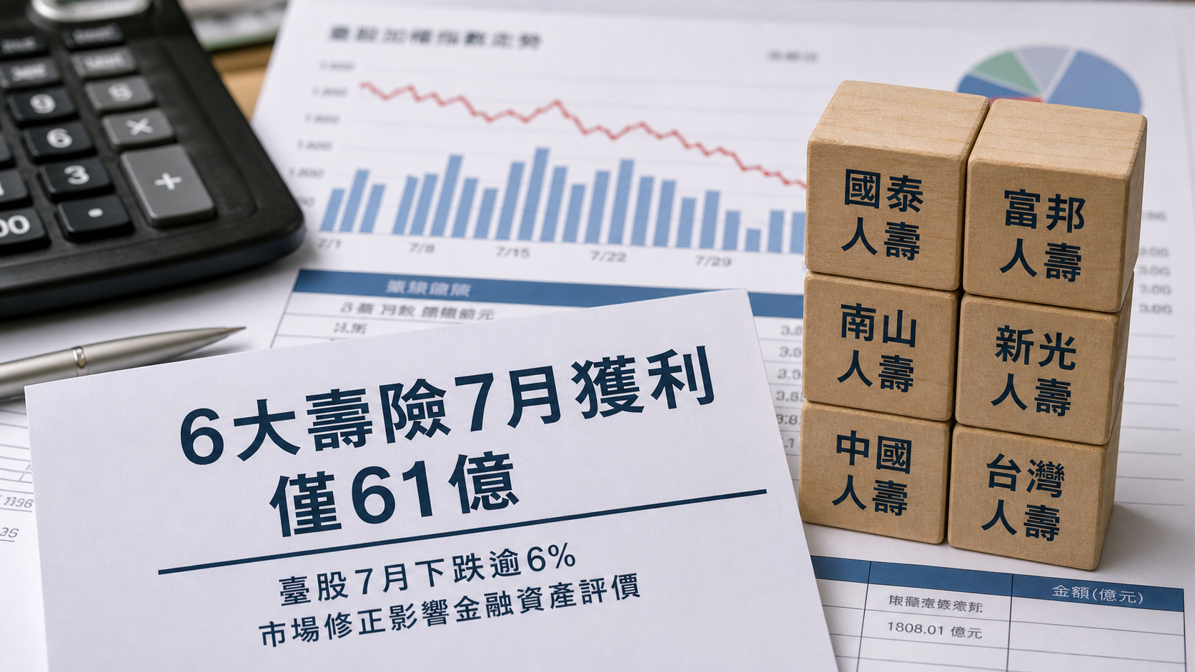 臺股修正影響金融資產評價　6大壽險7月獲利僅61億 | 產經 | 中央社 CNA 封面圖