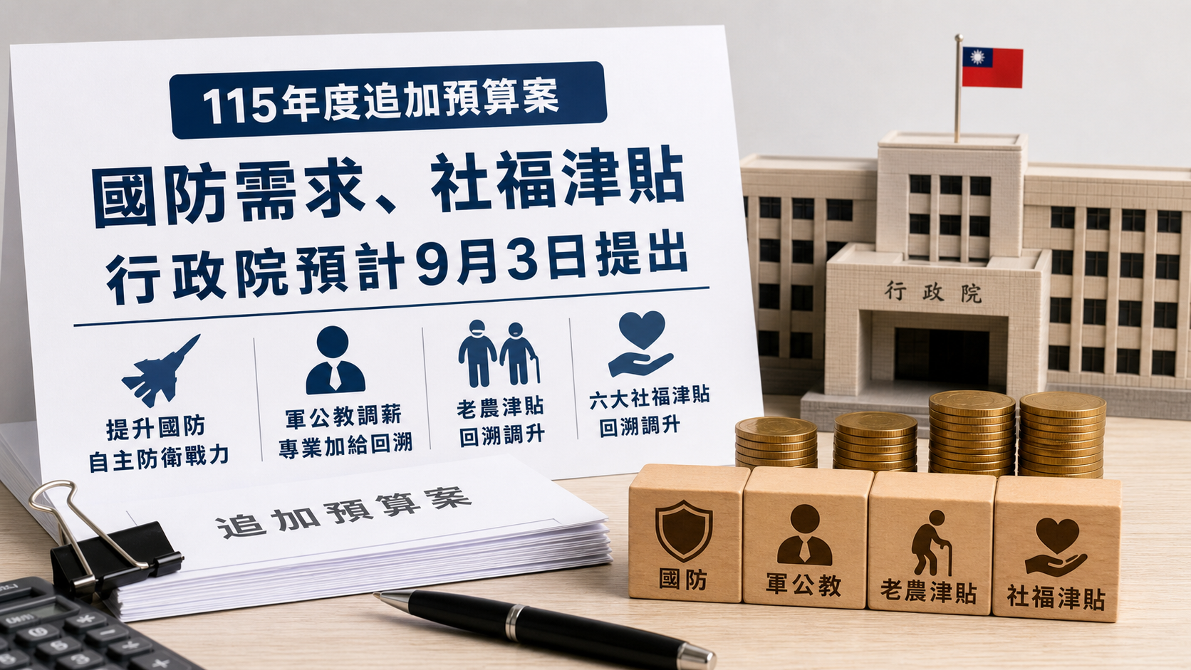 國防需求、社福津貼納115年追加預算案　行政院預計9月3日提出 封面圖