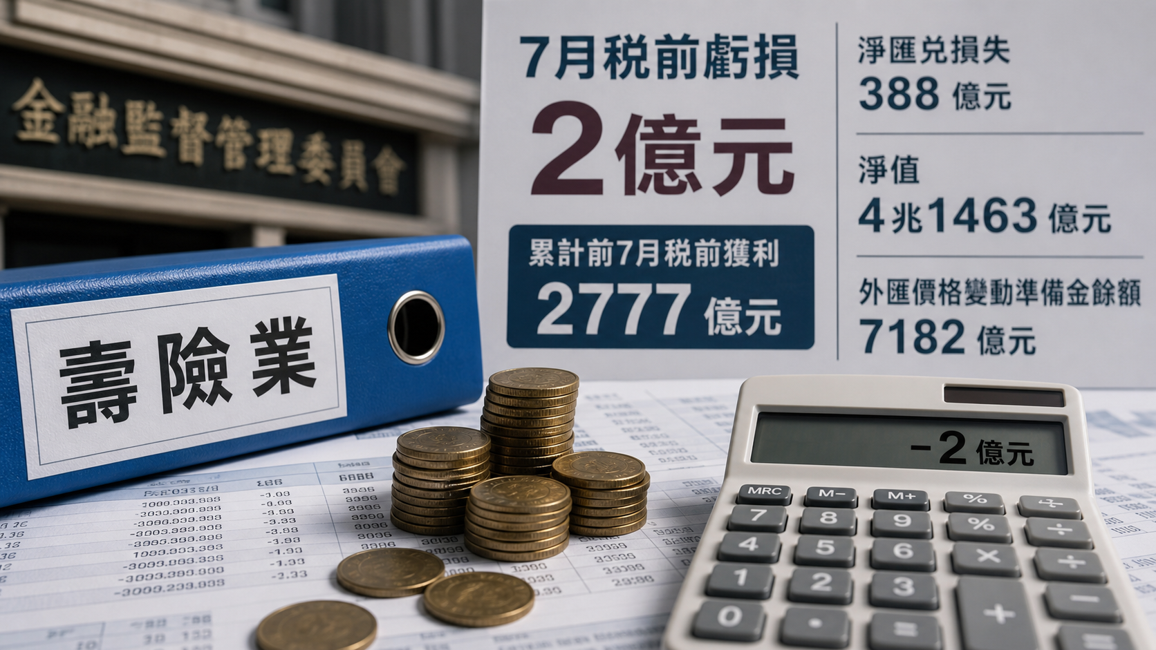 臺股7月走跌拖累投資表現　壽險業稅前虧損2億 | 產經 | 中央社 CNA 封面圖