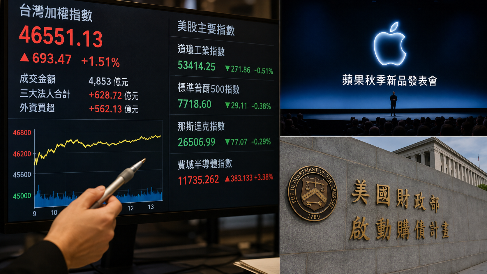 美購債計畫及蘋果發表會將登場　法人：臺股季線區間震盪 | 證券 | 中央社 CNA 封面圖