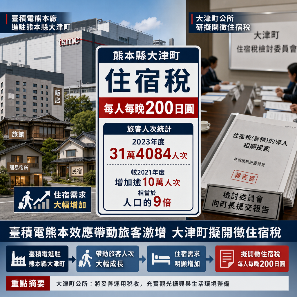 臺積電帶動熊本旅客激增　周邊小鎮擬開徵住宿稅 | 國際 | 中央社 CNA 封面圖