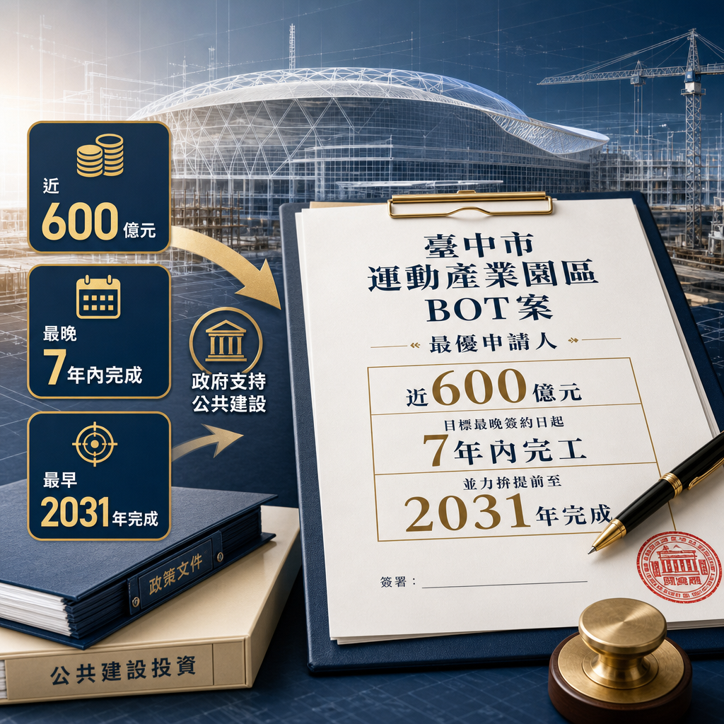 臺壽獲臺中超巨蛋BOT最優申請人　砸近600億拚2031完成 | 產經 | 中央社 CNA 封面圖